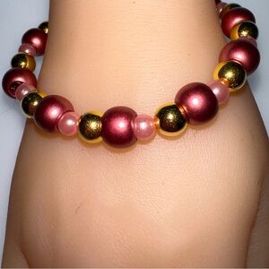 Pink Pearl & Gold Beaded Bracelet